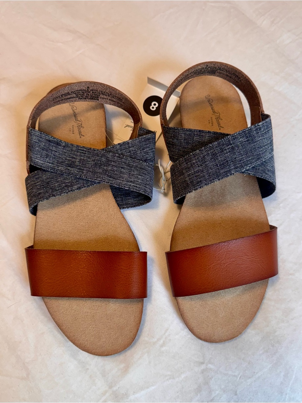 NWT Universal Thread Kerryn Cognac Blue Cross Strap Sandals Size 8.5